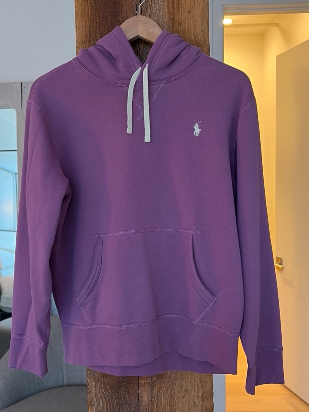 Ralph Lauren Men's Crewneck Hoodie in Purple with White Logo